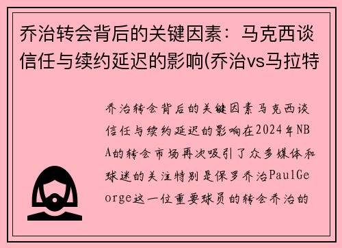 乔治转会背后的关键因素：马克西谈信任与续约延迟的影响(乔治vs马拉特视频)