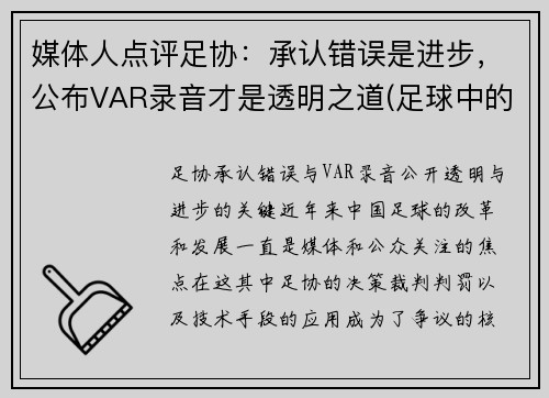媒体人点评足协：承认错误是进步，公布VAR录音才是透明之道(足球中的var)