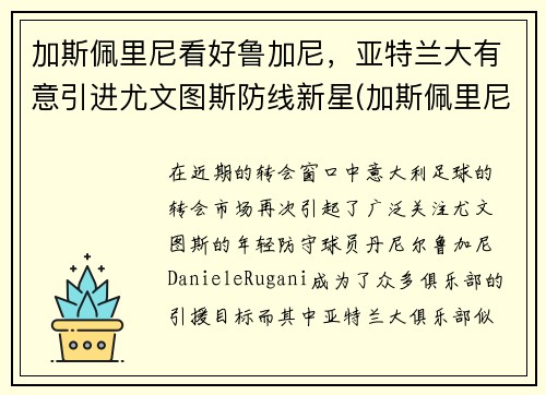 加斯佩里尼看好鲁加尼,亚特兰大有意引进尤文图斯防线新星(加斯佩里尼教练)